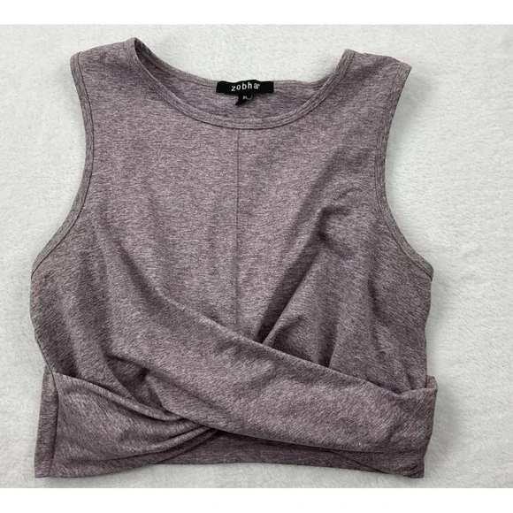 Zobha Melange Twist Crop Top Womens Medium Heather Plum Yoga Athletic Fit Preppy - Picture 4 of 8